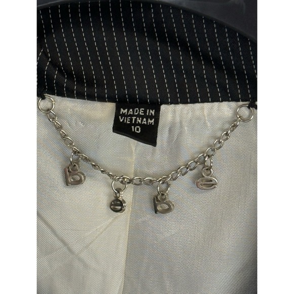 Y2K Vintage BEBE Skirt Suit Black Pinstripe Womens 10 White Piping Lined Blazer - Picture 5 of 16